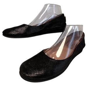 French Sole Black Woven Ballet Flats